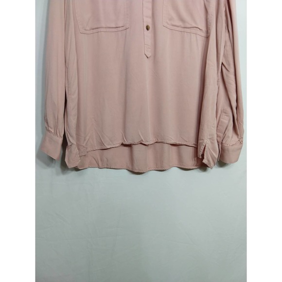 LOFT Long-sleeved Button Crewneck Blouse With Pockets - Picture 4 of 8